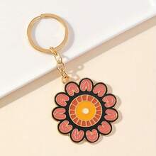 1Pc Circular Flower Alloy Keychain, Retro Pattern Bag Charm, Backpack Car Key Accessory, Daily Birthday Gift - Multicolor - View 7