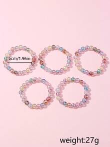 5Pcs Kids Colorful Beaded Bracelets, Random Color, Girls Party Jewelry Birthday Gift - Multicolor - View 5