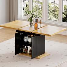 Extendable Dining Table And Chairs Set Of 6, Rectangular Dining Table With Storage Rack And Padded Chairs, Durable Dining Furniture Set Suitable For Dining Room And Kitchen - Wood & Black Table + Black PU Chair - View 10