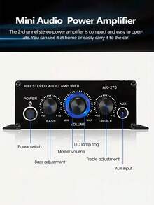AK-270 HiFi Stereo Power Amplifier 400W 12V/24V 2.0 Channel Audio Amplifier For Home Car Theater System Portable Mini Power Amplifier - A - View 7