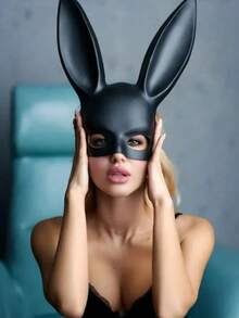 Women's Rabbit Ear Mask, Black/White Optional, Halloween Costume Party Cosplay Half Face Party Accessory - A - View 5