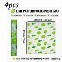8/4pcs Lime Print Refrigerator Shelf Liners, Waterproof Non-Slip Fridge Mats, Washable Cuttable Drawer Protectors For Fridge Shelves, Kitchen Cabinets & Home Organization - Green - View 4