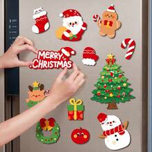 12pcs Christmas Decoration Fridge Magnets, Magnetic Fridge Stickers With Christmas Tree, Santa Claus, Snowman Patterns, Creative Small Gifts For Fridge, Door And Other Magnetic Surfaces - View 1