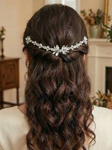 1Pc Silver Rhinestone Flower Bridal Hair Comb Handmade Women's Hair Band Suitable For Wedding Festival Party Hair Accessories - Silver - View 5