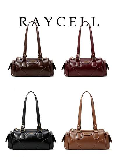 Women Vintage Cylindrical Shoulder Bag Elegant Handbag Gold Hardware Retro Underarm Bag Casual Daily Commuter Small Purse