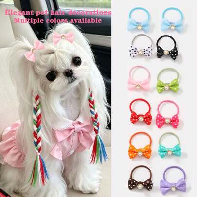 6 pièces Attaches à cheveux pour animaux de compagnie, nœuds à pois avec perles et strass, options multicolores, faciles à porter et ne tombent pas facilement, convient pour les soins quotidiens et le style de fête des animaux de compagnie, décoration de cheveux pour animaux de compagnie exquise, utilisée pour le toilettage et la mode, décoration de cheveux pour chiens