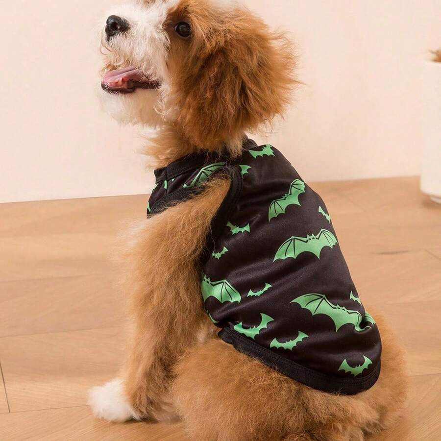 8PCS-Halloween Themed Pet Vest, Pumpkin & Bat Print Sleeveless Costume For Small & Medium Dogs And Cats, Cute Holiday Pet Outfit - Multicolor - View 1