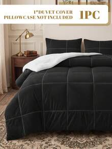 1pc Ultra Soft Fleece Quilt Core, Skin-Friendly Lightweight Breathable, Comfortable Sleep, Durable Anti-Pilling, Square Quilted Fluffy, Bedroom Decor, All Season Use, Pillow And Pillowcase Not Included, Home Decor, Back To School - Black - View 2