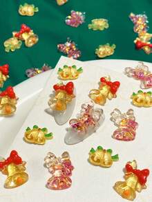 30pcs Christmas Bell Series Nail Art Decor Gold 3D Small & Large Flat Back Bells Rhinestone DIY Handmade Materials - Multicolor - View 2