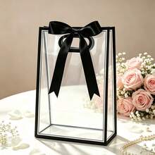 1/4/12pcs Transparent Gift Bags With Ribbons, Suitable For Baby Shower, Graduation, Wedding, Bridal Party, Birthday Party, Business Occasions, With Cut-Out Handles, Reusable PP Material, 7x10x3.15 Inches (Black) - Black - View 3