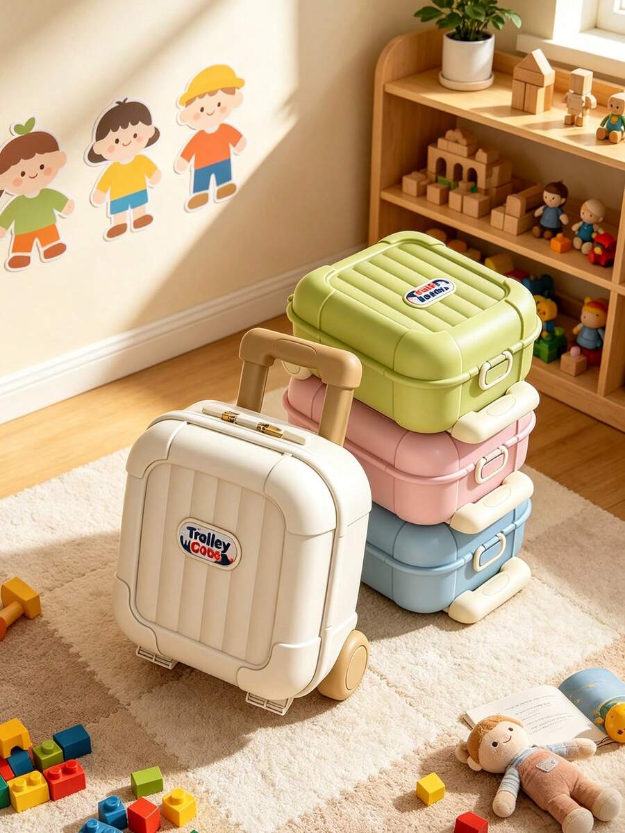 Retractable Handle Rolling Children's Storage Cart, Stackable Macaron ...