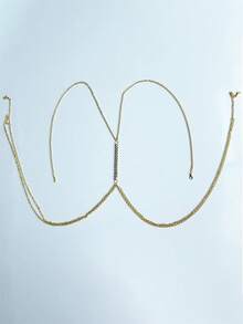 Classic Bra Chain For Women, Body Jewelry With Shiny Rhinestone, Sexy Party Accessory - Gold - View 2