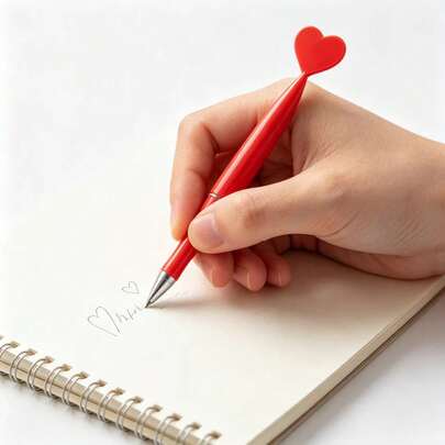 Heart-Shaped Top Ballpoint Pen, Red Smooth Writing Pen, Cute Aesthetic Stationery Student Gift