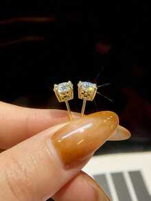 1 buah Anting Moissanite Klasik 1CT Anting Tusuk 4 Cakar Cocok untuk Pertunangan dan Pemakaian Sehari-hari Wanita - Anting moissanite empat cakar - View 6