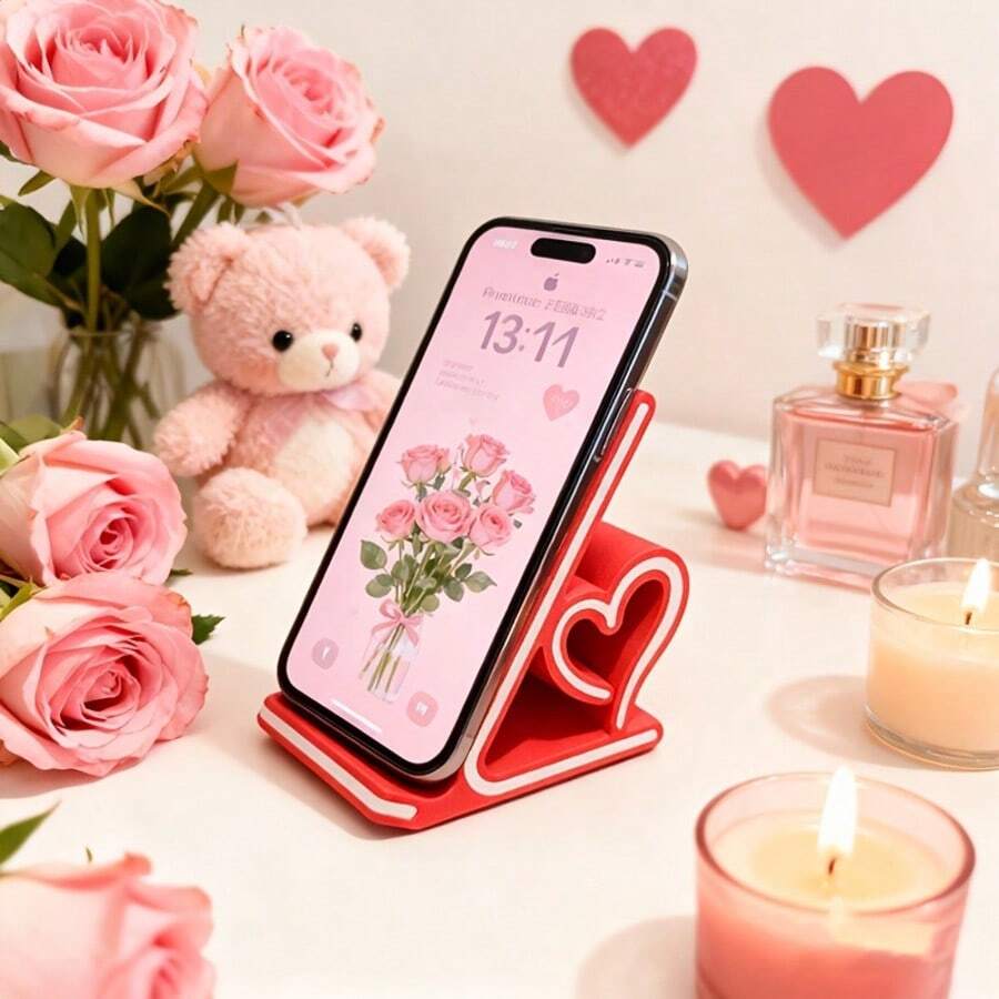 Romantic Heart-Shaped Phone Stand - Perfect Valentine's Day Gift For Her, Stylish Desktop Decor, Portable & Anti-Slip, Multi-Scenario Use: Live Streaming/Work/Broadcasting/Online Learning