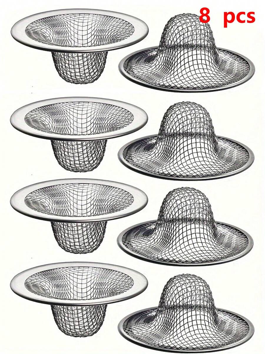 2/4/5/8pcs Stainless Steel Drain Protector, Multi-Function Hair Catcher Filter, Rust-Proof And Easy To Clean, Suitable For Bathroom Hygiene