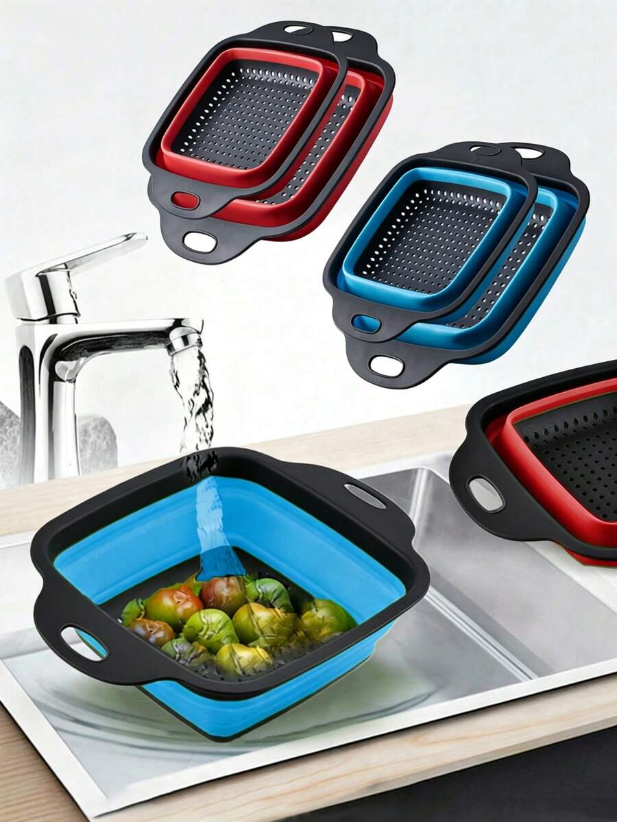 1pc/2pcs Large/Small Foldable Draining Basket, Collapsible & Convenient Home Tool For Kitchen & Dining, Ideal For Cleaning Vegetables & Fruits With Quick Water Drainage,Food,,Kitchen,Travel,Kitchen Items,Kitchen Tools,Kitchen Things. - Multicolor - View 1