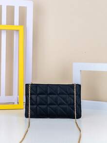 1pc Girls' Solid Color Geometric Quilted Chain Bag, Detachable Thin Chain Shoulder Strap, Fashion Date Commute Small Square Bag - M1166 - View 9