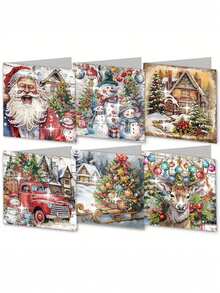 1/6pcs DIY Diamond Painting Set, Unique Design, Suitable For Christmas And New Year Greeting Cards, Round Diamonds, Paper Craft Handmade Set, Perfect For Holiday Parties And Gifts - Sets - View 12