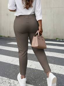 HOMEYEE Women's Retro Casual Vacation Elegant Daily Business Professional Plus Size Pants Spring - Coffee Brown - View 2