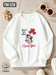Girls' Cute Printed Drop-Shoulder Round-Neck Long-Sleeve Casual Sports Sweatshirt - White - View 3