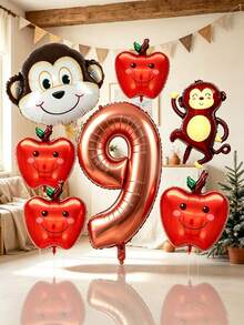 Monkey And Apple Number Balloon Set, Includes Chocolate Color Number Balloons, Monkey Balloons, Apple Balloons, Suitable For Forest Fruit Theme Birthday Party Decoration, Children-Friendly Animal Theme Party And Other Occasions - View 16