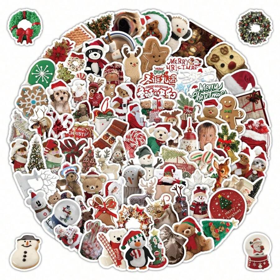 somoving 100pcs Christmas Stickers For Fridge, Phone Case, Water Cup, Scene Decoration, PVC Waterproof Stickers, Suitable As Birthday Gift, Party Gift, Christmas Decoration - Multicolor - View 1