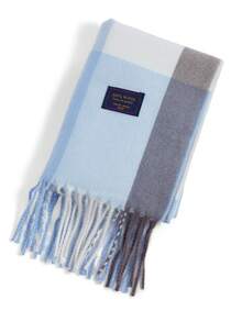 Okurime. 1pc 100% Wool Plaid Scarf For Women, High-Quality Shawl, Winter Neck Warmth, Birthday Gift, Suitable For Matching With Dresses - Blue - View 3