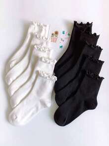 1/6/12/18 Pairs Random Ruffle Socks Women, Cute Lace Edge Socks Soft Comfortable Fall Winter Socks For Women, Halloween Christmas Gifts And Daily Wear - Multicolor - View 5