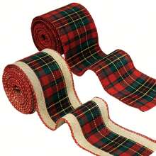 2pcs Red & Green Plaid Ribbon, For Christmas Tree Bows And Holiday Decorations (2.5 Inches Wide, 5 Yards Long) - Multicolor - View 9