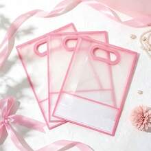 1/4/12pcs Transparent Gift Bags With Ribbons, Suitable For Baby Shower, Graduation, Wedding, Bridal Party, Birthday Party, Business Occasions, With Cut-Out Handles, Reusable PP Material, 7x10x3.15 Inches (Pink) - Pink - View 6
