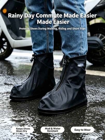 Mid-Tube Zipper PVC Waterproof Shoe Cover, Non-Slip Thickened Wear-Resistant Rain Shoe Cover, Unisex, Outdoor Travel Rain Boot Cover, It Is Recommended To Buy One Size Larger For A Better Fit
