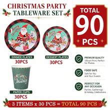 10/30/50pcs Christmas Disposable Paper Tableware Set (Includes 7-Inch And 9-Inch Plates, Paper Cups, Featuring Santa Claus, Reindeer, Sleigh, Gift And Mint Green Buffalo Plaid Design, Suitable For Christmas Party, Holiday Dinner, Winter Celebration And Holiday Table Setting) - Multicolor - View 11