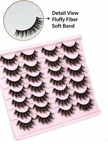 14 Pairs False Eyelashes Natural Faux Mink Lashes Fluffy Wispy Cat Eye Lashes 14mm 3D Volume Strip Fake Eyelashes Pack - Model 1 - View 3