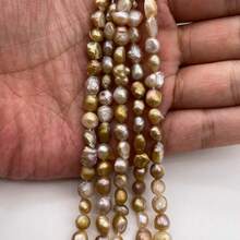 5-6mm 金黃色水滴米粒形小巴洛克淡水珍珠 DIY 配件 1 串 長度 34cm/13.39inch，孔徑 0.8mm - 金黃色 - 查看 4