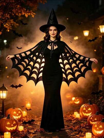 1 buah Jubah Jaring Laba-laba Halloween, Jubah Vampir Gelap, Aksesori Kostum Cosplay Laba-laba Horor, Cocok untuk Pesta Halloween, Pesta Kostum, Pertunjukan Rumah Hantu, Permainan Peran, Trick or Treat, dan Properti Fotografi Liburan