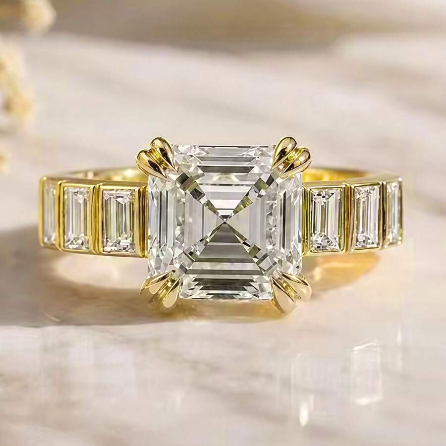 Women's Fashion Minimalist Square Zirconia Inlaid 18K Gold Plated Daily Versatile Commuter Ring - Gold - View 1