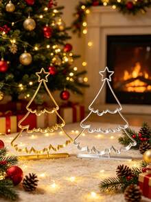 Linear-Style Christmas Tree Tabletop Ornament. A Festive Piece Suitable For Display On Dining Tables, Cabinets, Or In The Living Room; Its Versatile, Neutral Style Complements A Wide Range Of Home Interiors. - A - View 1