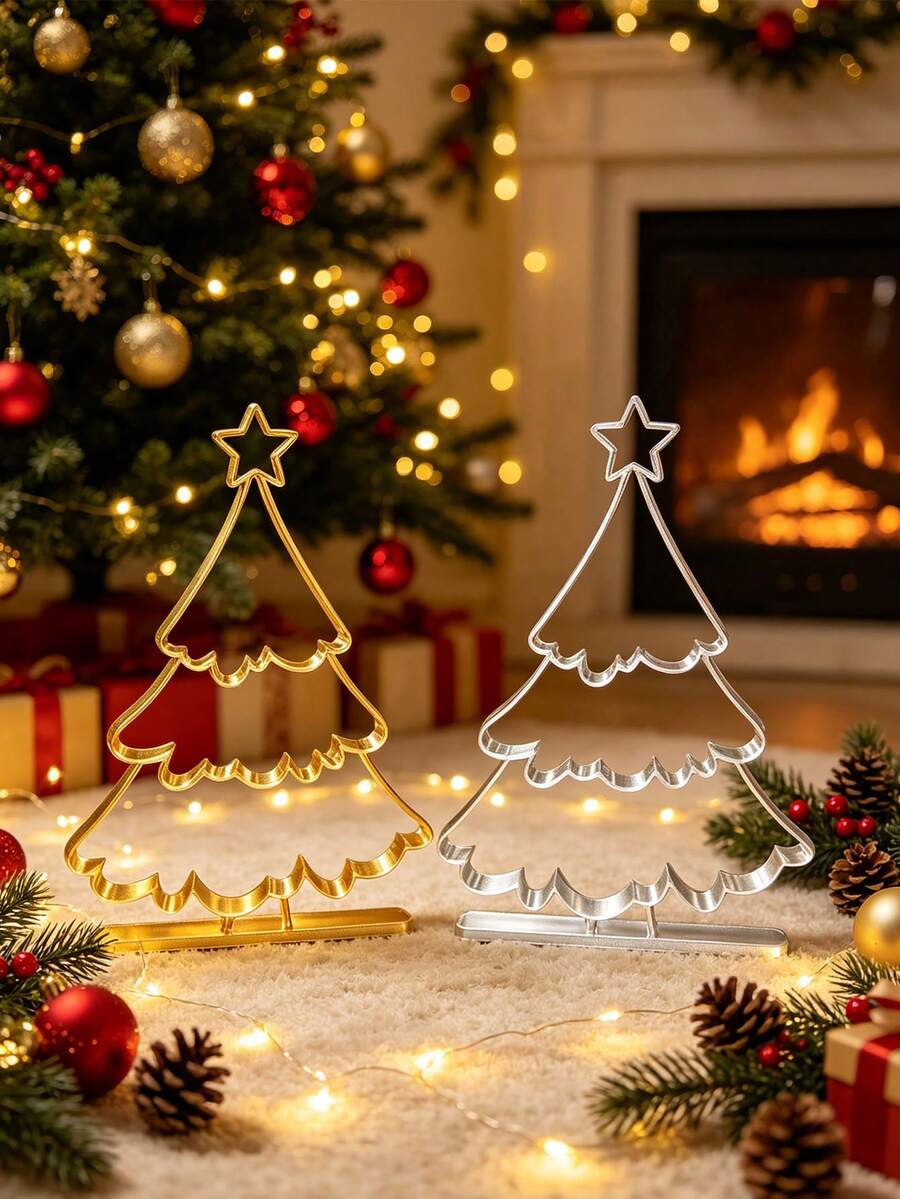 Linear-Style Christmas Tree Tabletop Ornament. A Festive Piece Suitable For Display On Dining Tables, Cabinets, Or In The Living Room; Its Versatile, Neutral Style Complements A Wide Range Of Home Interiors. - A - View 1