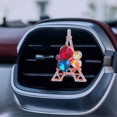 1pc Creative Eiffel Tower Car Air Vent Fragrance Clip, Inlaid With Colorful Gemstones, Alloy Base Sturdy And Durable. Beautifies The Cabin While Diffusing Fragrance, Outstanding Appearance, Perfect Gift Choice For Birthday, Christmas, Valentine's Day.