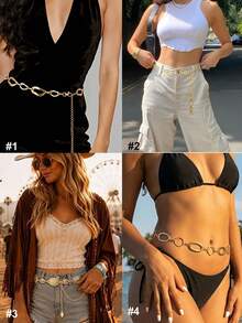 Women's Gold Waist Chain Belt, Adjustable Asymmetrical Metal Chain Body Chain, Plus Size Waterproof Non-Fading Holiday Waist Belt, Suitable For Halloween And Valentine's Day - Gold - View 2