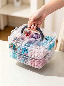 1pc Multi-Layer Divided Transparent Plastic Storage Box With Handle, Thickened Transparent Material, Multi-Compartment Classification Storage, Flip Lid With Snap Seal Dust-Proof, Stackable Space-Saving Design, Portable Handle For Easy Movement, Suitable For Storing Hair Ties, Hair Clips, Jewelry, Cosmetics, Handmade Beads Accessories, Ideal For Vanity, Desk, Bedroom Use, Multi-Functional Home Storage Box, Desktop Organizer, Beauty Accessories Classification Storage Box, Handmade Small Items Storage Box, Home Desktop Tidy Storage Solution - Clear - View 8
