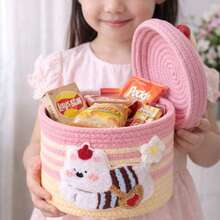 Cotton Rope Storage Basket With Lid, Dustproof Desktop Storage Bin, Creative Woven Organizer For Snacks Sundries, Household Home Storage Container, Random Style Sent - Multicolor - View 9