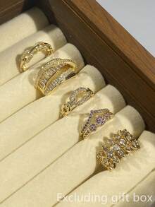 Set Of 5 Romantic Cubic Zirconia Rings, Women's Wedding Anniversary Gift (Gift Box Not Included) - 1# - View 2