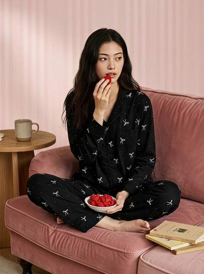 Joivida 2pcs Women Loose Comfortable Breathable Long Sleeve Top And Long Pants Pajama Set