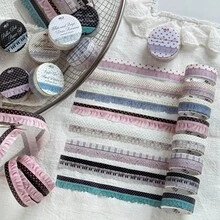 Pita Washi Renda Bergelombang, Motif Polkadot & Papan Ketik Piano, Pita Perekat Dekoratif Bergaya Vintage untuk Jurnal, Scrapbooking & Hiasan Album - A - View 1