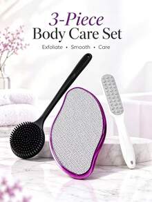 3-Piece Matte Body Care Set, Long Handle Brush, Foot File And Skin Smoothing Tool - Multicolor - View 8