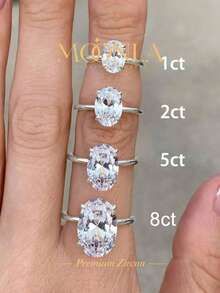 1pc Elegant 1ct-8ct 4-Prong Set Unique Oval Zirconia Ring, Single Diamond Engagement Ring, Women's Jewelry Gift, Engagement Gift - Silver - View 3