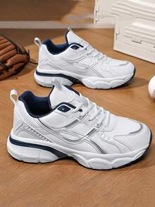 1 Pair Colorblock Retro Chunky Sneakers Casual Sports Running Shoes Mesh Breathable Comfortable Shock Absorbing Soft Bounce - White - View 3