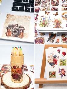 DanSoul 20pcs Large Size Vintage Floral & Bird Theme Sticker Book, Matte PET Material Creative Planner Supplies, Suitable For Scrapbooking, Bullet Journaling, Stationery DIY Collage, Gift Craft Supplies - Journaling Supplies - View 4